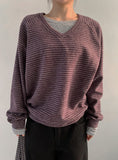 Shinpori Stripe V-Neck Knit Sweatshirt