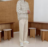 Fuzz Stripe Henley Neck Knit