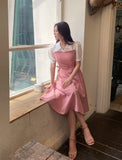 GN Seersucker Check Collar Puff One Piece (Belt Set)