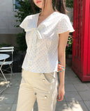 Enne Dot Ribbon Pintuck Blouse