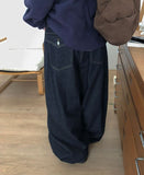 Sanen Raw Denim Balloon Wide Brushed Pants