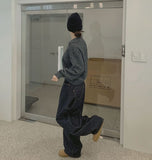 Heart Back Pocket Raw Non-fade Carpenter Balloon Wide Denim Pants