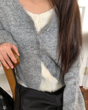 Meko Color Matching Layered Double Long Sleeve Knit Cardigan