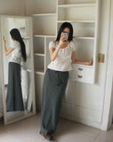 Aring Halter Shirring Puff Lace Blouse