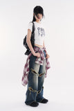 Fade shadow print crop T-shirt