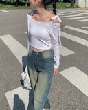 Nayu Ribbon Off Shoulder Cropped T-shirt