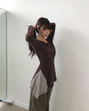Pora Stripe Dot Color Matching Long T-Shirt