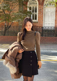 [1+1] Ellow Half Neck Shirred Ribbed Knit