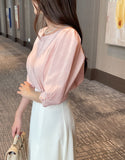 Meju Heart-Neck Three Quarter Sleeve Blouse