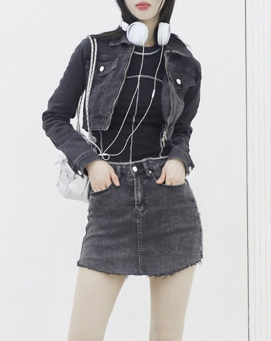 Hedden denim cropped jacket + denim skirt set