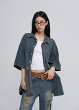 Sia damage washed denim short-sleeved shirt