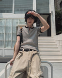 Holden Stripe Ribbed Henley Neck Ringer Short Sleeve Tee
