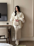[Muffler + Belt Set] Zader Cape Fur Half Coat