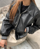 Loving Two-Way Leather Collar Crop Jacket