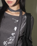 [Scarf Set] Pring Flower Printed Round Long Sleeve T-shirt