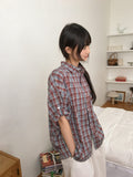 [unisex] Caraniel Check Roll-up Short Sleeve Shirt
