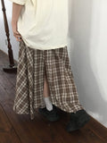 Hari Check Unbalanced Slit Long Skirt