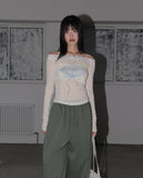 [Wool 30] Chev Rose Lace Off-Shoulder Long Sleeve T-shirt
