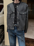 Cape round pocket leather jacket
