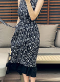 [Strap set] Gloss Floral Color Matching Sleeveless Long One Piece