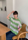 Monomo Linen Stripe Color Short Sleeve Knit