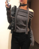 [Muffler set] Seleo Off-Shoulder Choker Knit Muffler Set