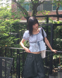 Nui Dot Strap Color Matching Short Sleeve Blouse