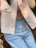 Lier No Collar Tweed Short Sleeve Jacket