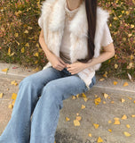 Detachable Sleeve Fur Vest Knit Jacket