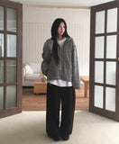 Dubo Mohair Fur Brush Zipper Hooded Zip-Up