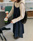 Coinzy Denim Shirring Sleeveless Long One Piece