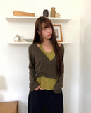 [Fake Layered /Wool] Dodge Color Matching Halter Sleeveless Strap Wrap Knit