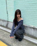 Hoobi Drape Shirring Lace Slim Fit Color Matching Long Sleeve T-shirt