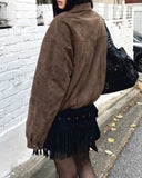 Linu Fleece Lining High-Neck Suede Jacket