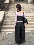 Levan Color Matching Halter Sleeveless Cut Long Sleeve T-shirt Set