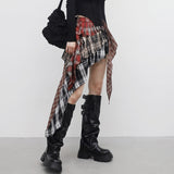 Chena unbalanced check tiered skirt