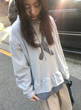 Nahin Check Patch Frill Hood Long Sleeve Tee