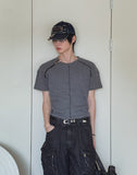Central Zipper Raglan Short Sleeve T-shirt