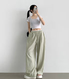 Rustling Color Matching Ice Wide Slacks Banding Pants
