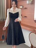 Ales color matching chiffon jacquard flared one piece