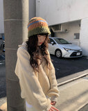 Plan] Vanilla Neck Collar Loose Fit Knit Half Zip-up