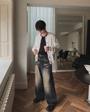 LookPain Cat Wash Wide Denim Pants