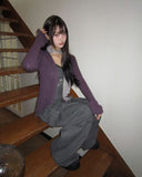 BL Button Point Ribbed Slim Cardigan