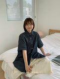 [BAONHAUS] Kinkan Snap Button Pocket Denim Over Short Sleeve Shirt