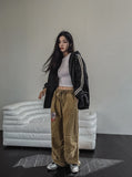 Track shirring leather hooded jacket