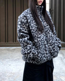 Boran Leopard Fluffy Fur Loose Zip-Up Jumper
