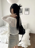 Litu Change of Season Frill Strap See-Through Long Sleeve Cardigan