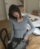 Shaltie Lace Square Neck Ribbed Knit Cardigan
