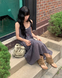 Ume Check Tiered Long Sleeveless Bustier One Piece (Adjustable Straps)
