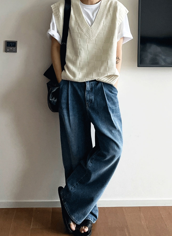 【COSYHARU】Roll-up wide washing denim COSYHARU】Roll-up wide washing denim